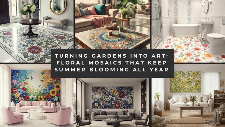 Floral Mosaic Mural, Flower Mosaic Art, Flower Mosaic Wall Art