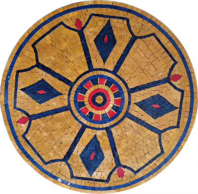 Blue Diamond on Gold Elegant Mosaic Medallion