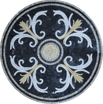 Elegant Scroll Floor Mosaic Medallion